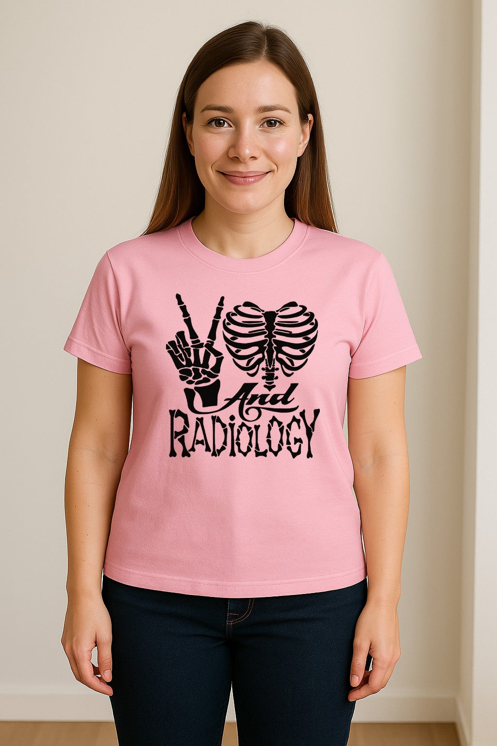 Radiology T-Shirt, Peace Sign Skeleton Rib Cage Design for X-Ray Techs and Imaging Technologists