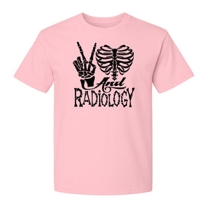 Radiology T-Shirt, Peace Sign Skeleton Rib Cage Design for X-Ray Techs and Imaging Technologists