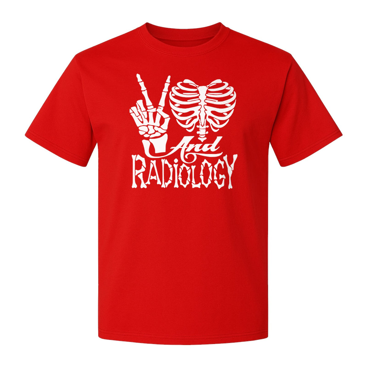 Radiology T-Shirt, Peace Sign Skeleton Rib Cage Design for X-Ray Techs and Imaging Technologists