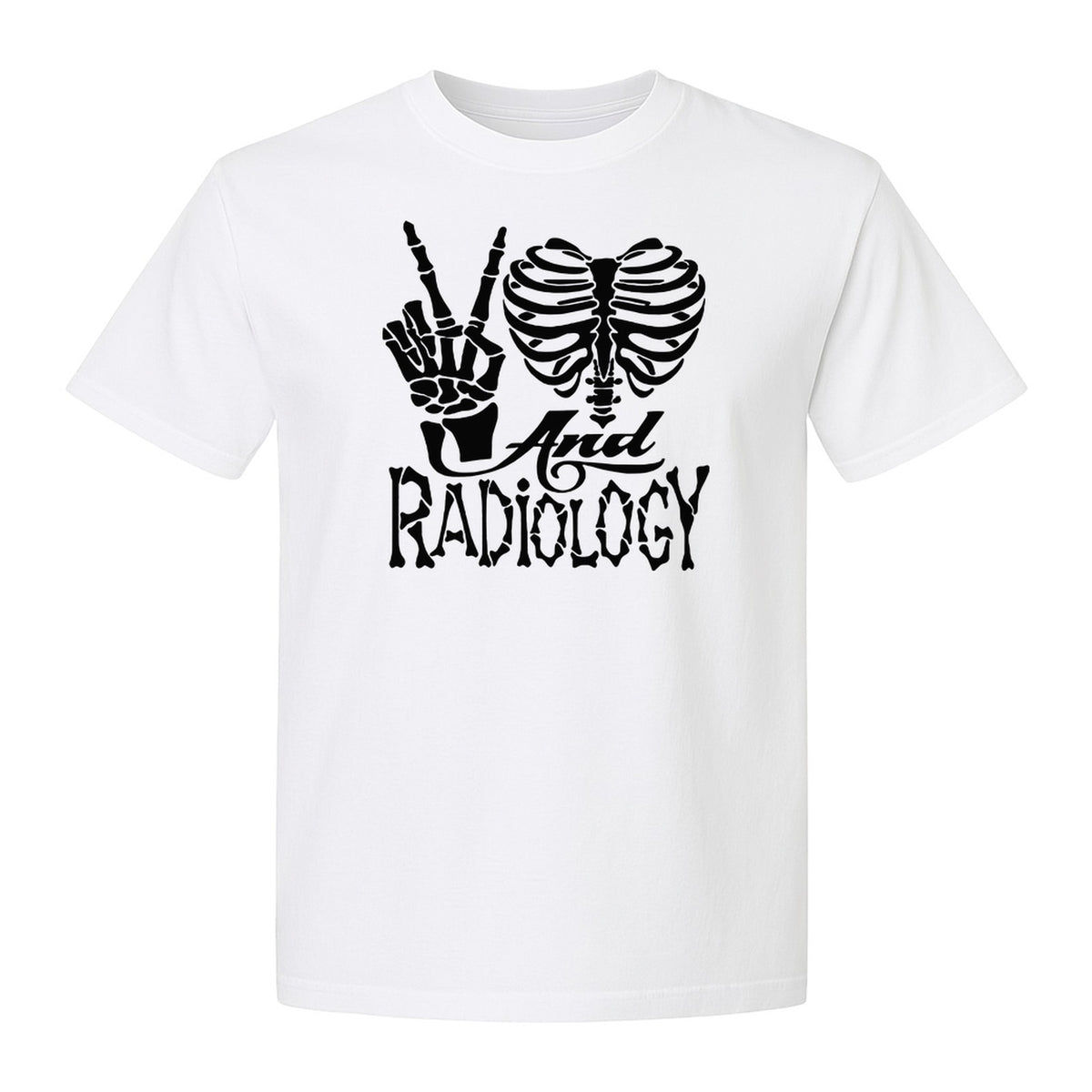 Radiology T-Shirt, Peace Sign Skeleton Rib Cage Design for X-Ray Techs and Imaging Technologists