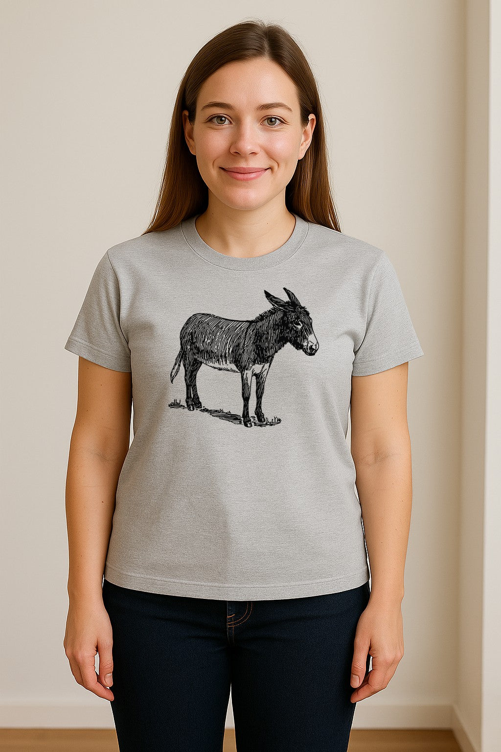 Donkey T-Shirt, Detailed Standing Sketch Graphic for Animal Lovers and Ranch Life
