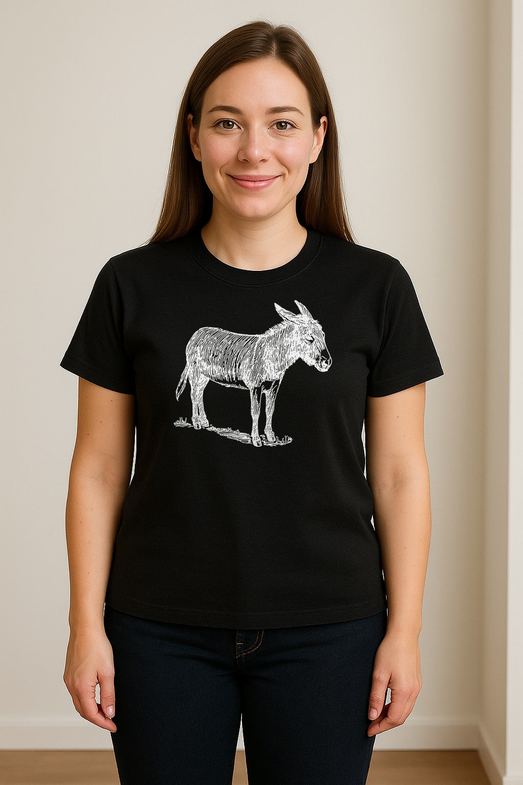Donkey T-Shirt, Detailed Standing Sketch Graphic for Animal Lovers and Ranch Life