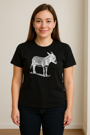 Donkey T-Shirt, Detailed Standing Sketch Graphic for Animal Lovers and Ranch Life