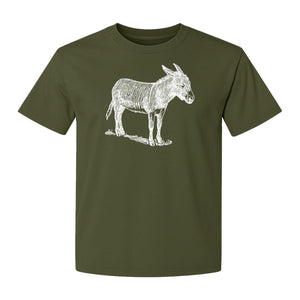 Donkey T-Shirt, Detailed Standing Sketch Graphic for Animal Lovers and Ranch Life