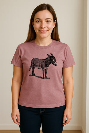 Donkey T-Shirt, Detailed Standing Sketch Graphic for Animal Lovers and Ranch Life