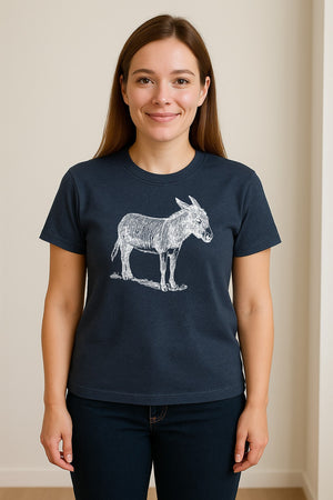 Donkey T-Shirt, Detailed Standing Sketch Graphic for Animal Lovers and Ranch Life
