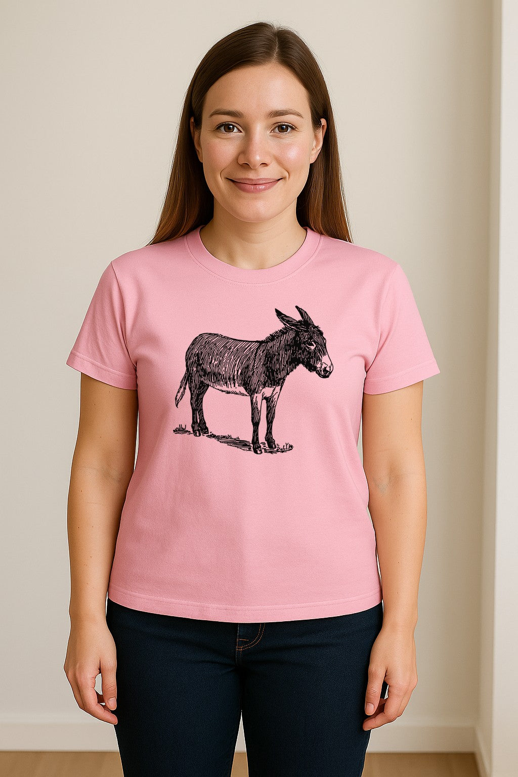 Donkey T-Shirt, Detailed Standing Sketch Graphic for Animal Lovers and Ranch Life