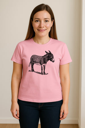 Donkey T-Shirt, Detailed Standing Sketch Graphic for Animal Lovers and Ranch Life