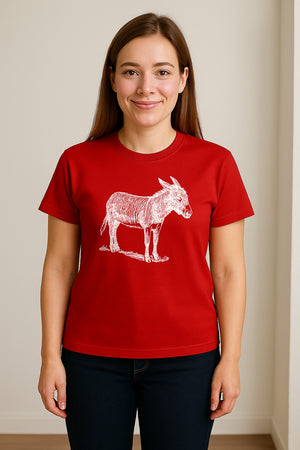 Donkey T-Shirt, Detailed Standing Sketch Graphic for Animal Lovers and Ranch Life
