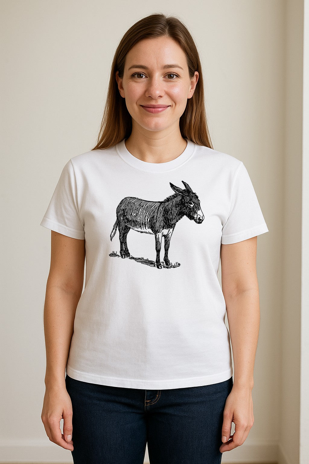 Donkey T-Shirt, Detailed Standing Sketch Graphic for Animal Lovers and Ranch Life