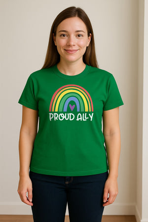 Proud Ally Rainbow T-Shirt, LGBTQ Support and Equality Design for Pride Month Celebrations