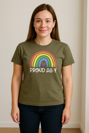 Proud Ally Rainbow T-Shirt, LGBTQ Support and Equality Design for Pride Month Celebrations