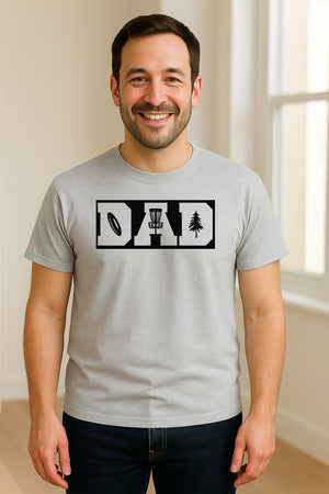 Disc Golf Dad T-Shirt, Bold Collegiate Letter Design for Fathers and Course Players
