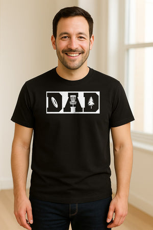 Disc Golf Dad T-Shirt, Bold Collegiate Letter Design for Fathers and Course Players