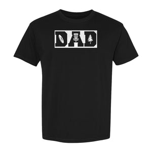 Disc Golf Dad T-Shirt, Bold Collegiate Letter Design for Fathers and Course Players