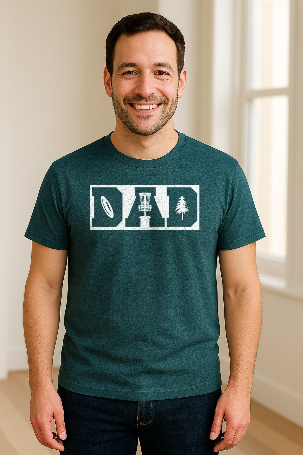 Disc Golf Dad T-Shirt, Bold Collegiate Letter Design for Fathers and Course Players