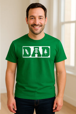 Disc Golf Dad T-Shirt, Bold Collegiate Letter Design for Fathers and Course Players