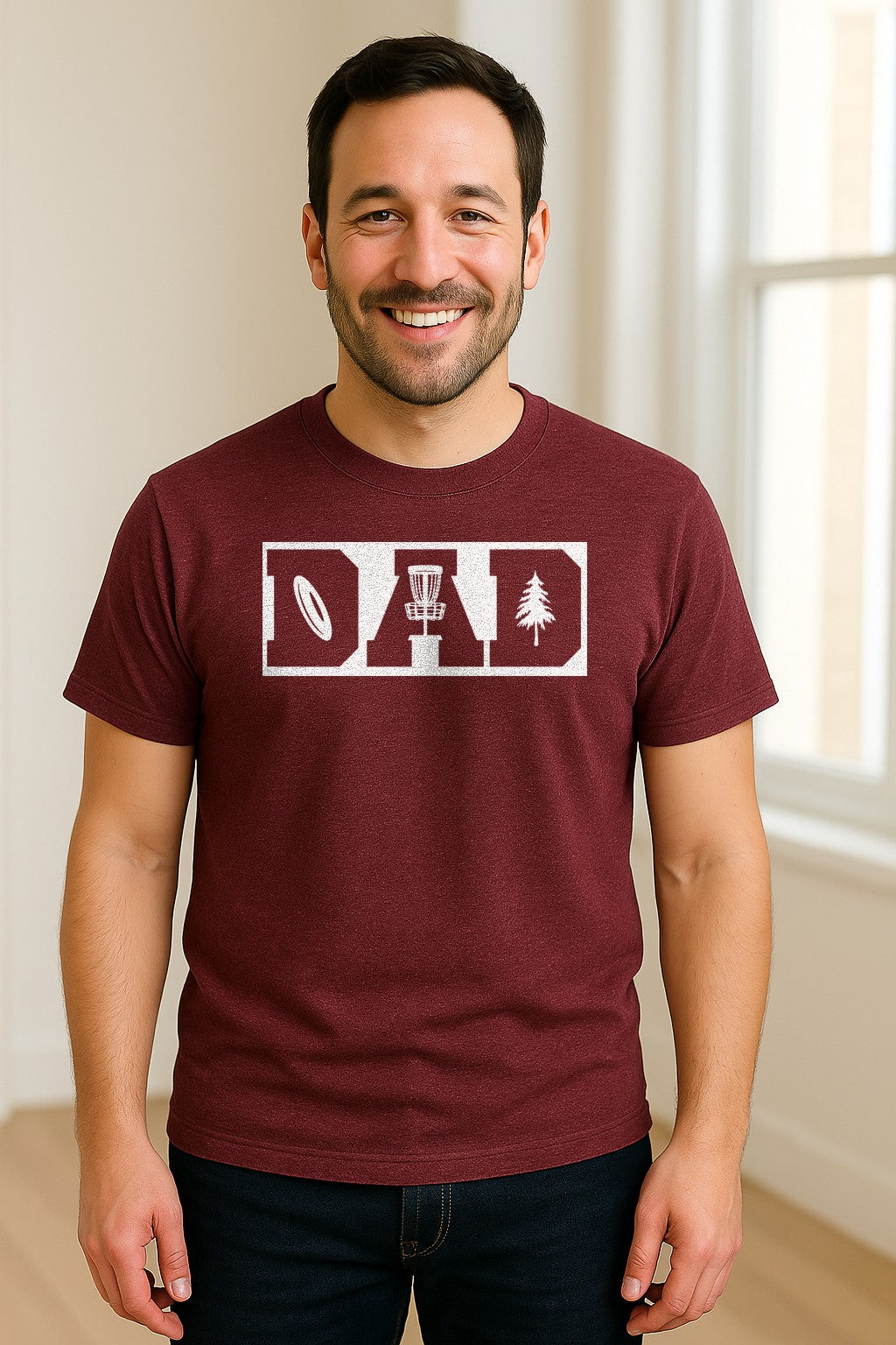 Disc Golf Dad T-Shirt, Bold Collegiate Letter Design for Fathers and Course Players