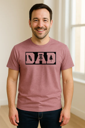 Disc Golf Dad T-Shirt, Bold Collegiate Letter Design for Fathers and Course Players