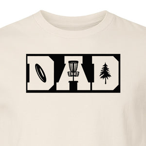 Disc Golf Dad T-Shirt, Bold Collegiate Letter Design for Fathers and Course Players