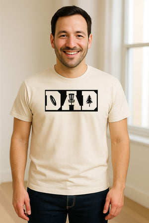 Disc Golf Dad T-Shirt, Bold Collegiate Letter Design for Fathers and Course Players