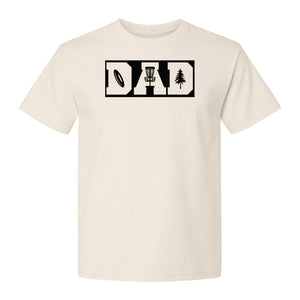 Disc Golf Dad T-Shirt, Bold Collegiate Letter Design for Fathers and Course Players