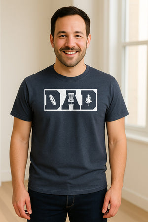 Disc Golf Dad T-Shirt, Bold Collegiate Letter Design for Fathers and Course Players