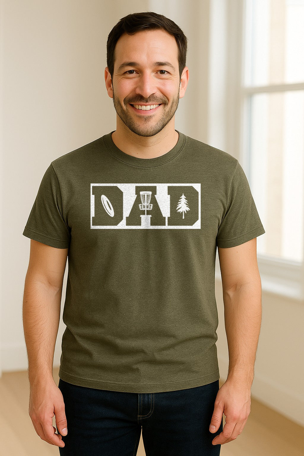Disc Golf Dad T-Shirt, Bold Collegiate Letter Design for Fathers and Course Players