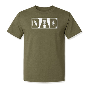 Disc Golf Dad T-Shirt, Bold Collegiate Letter Design for Fathers and Course Players