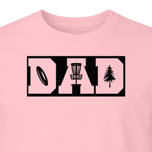 Disc Golf Dad T-Shirt, Bold Collegiate Letter Design for Fathers and Course Players