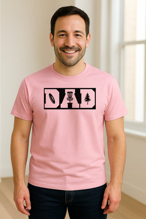 Disc Golf Dad T-Shirt, Bold Collegiate Letter Design for Fathers and Course Players