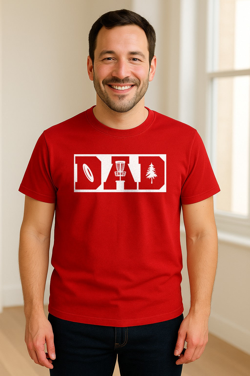 Disc Golf Dad T-Shirt, Bold Collegiate Letter Design for Fathers and Course Players