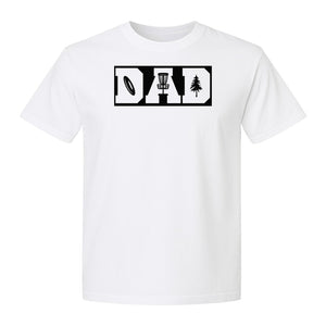 Disc Golf Dad T-Shirt, Bold Collegiate Letter Design for Fathers and Course Players