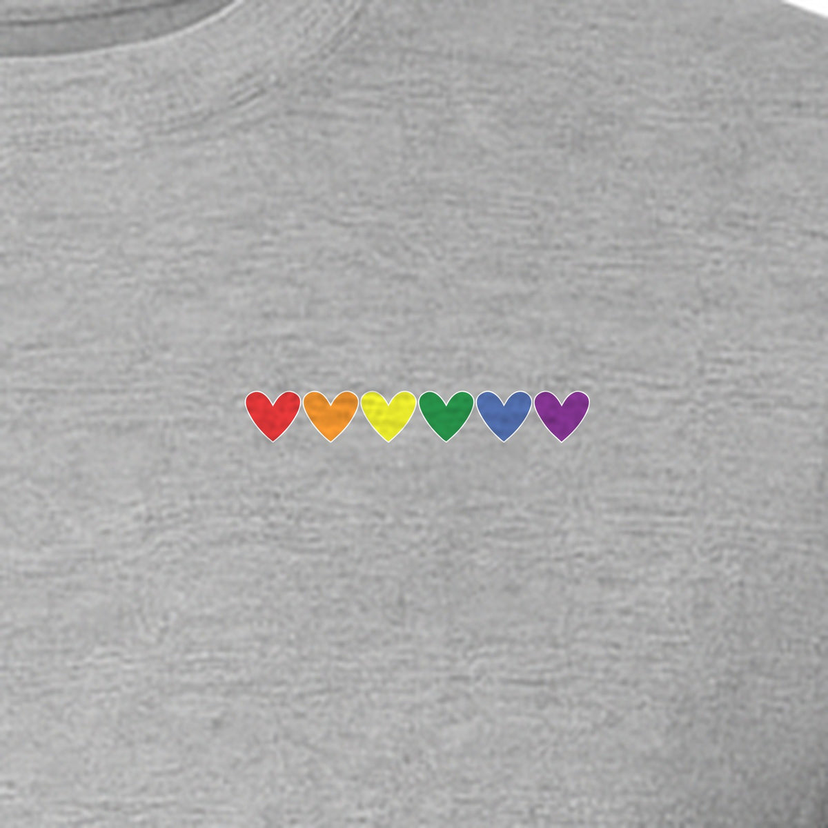 Pride T-Shirt, Small Rainbow Heart Row Left Chest Design for LGBTQ Support and Allies