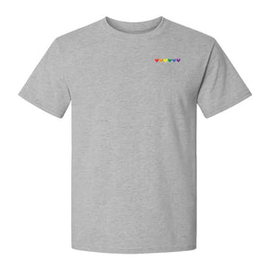 Pride T-Shirt, Small Rainbow Heart Row Left Chest Design for LGBTQ Support and Allies