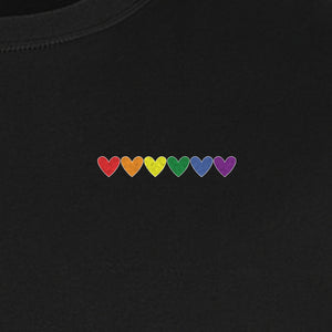 Pride T-Shirt, Small Rainbow Heart Row Left Chest Design for LGBTQ Support and Allies