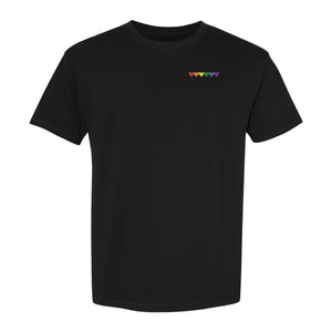 Pride T-Shirt, Small Rainbow Heart Row Left Chest Design for LGBTQ Support and Allies