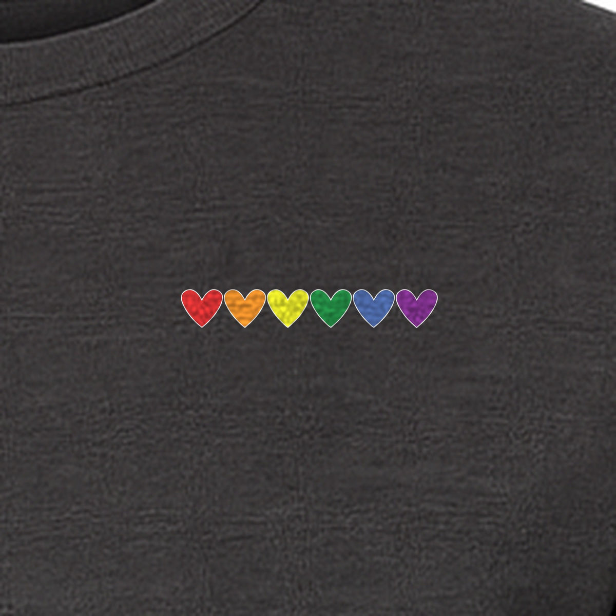 Pride T-Shirt, Small Rainbow Heart Row Left Chest Design for LGBTQ Support and Allies