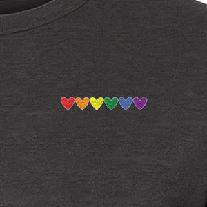 Pride T-Shirt, Small Rainbow Heart Row Left Chest Design for LGBTQ Support and Allies