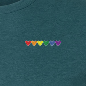 Pride T-Shirt, Small Rainbow Heart Row Left Chest Design for LGBTQ Support and Allies