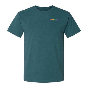 Pride T-Shirt, Small Rainbow Heart Row Left Chest Design for LGBTQ Support and Allies