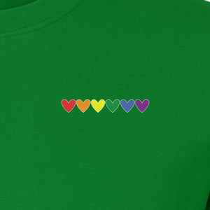 Pride T-Shirt, Small Rainbow Heart Row Left Chest Design for LGBTQ Support and Allies