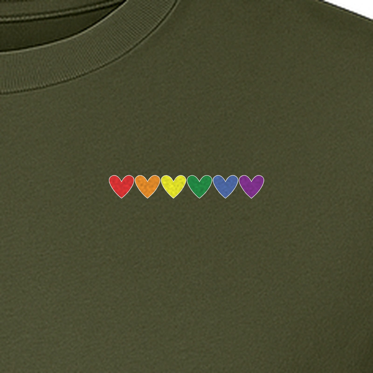 Pride T-Shirt, Small Rainbow Heart Row Left Chest Design for LGBTQ Support and Allies