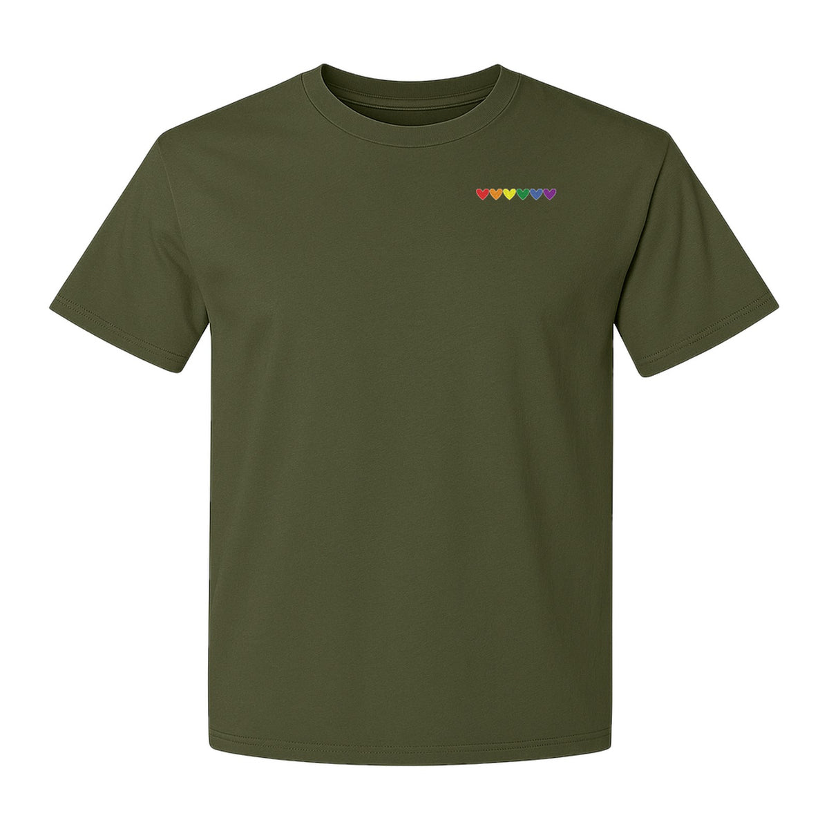 Pride T-Shirt, Small Rainbow Heart Row Left Chest Design for LGBTQ Support and Allies