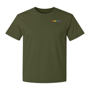Pride T-Shirt, Small Rainbow Heart Row Left Chest Design for LGBTQ Support and Allies