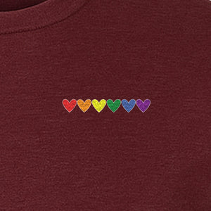 Pride T-Shirt, Small Rainbow Heart Row Left Chest Design for LGBTQ Support and Allies