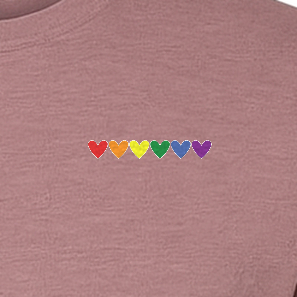 Pride T-Shirt, Small Rainbow Heart Row Left Chest Design for LGBTQ Support and Allies
