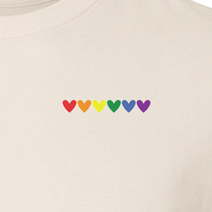 Pride T-Shirt, Small Rainbow Heart Row Left Chest Design for LGBTQ Support and Allies