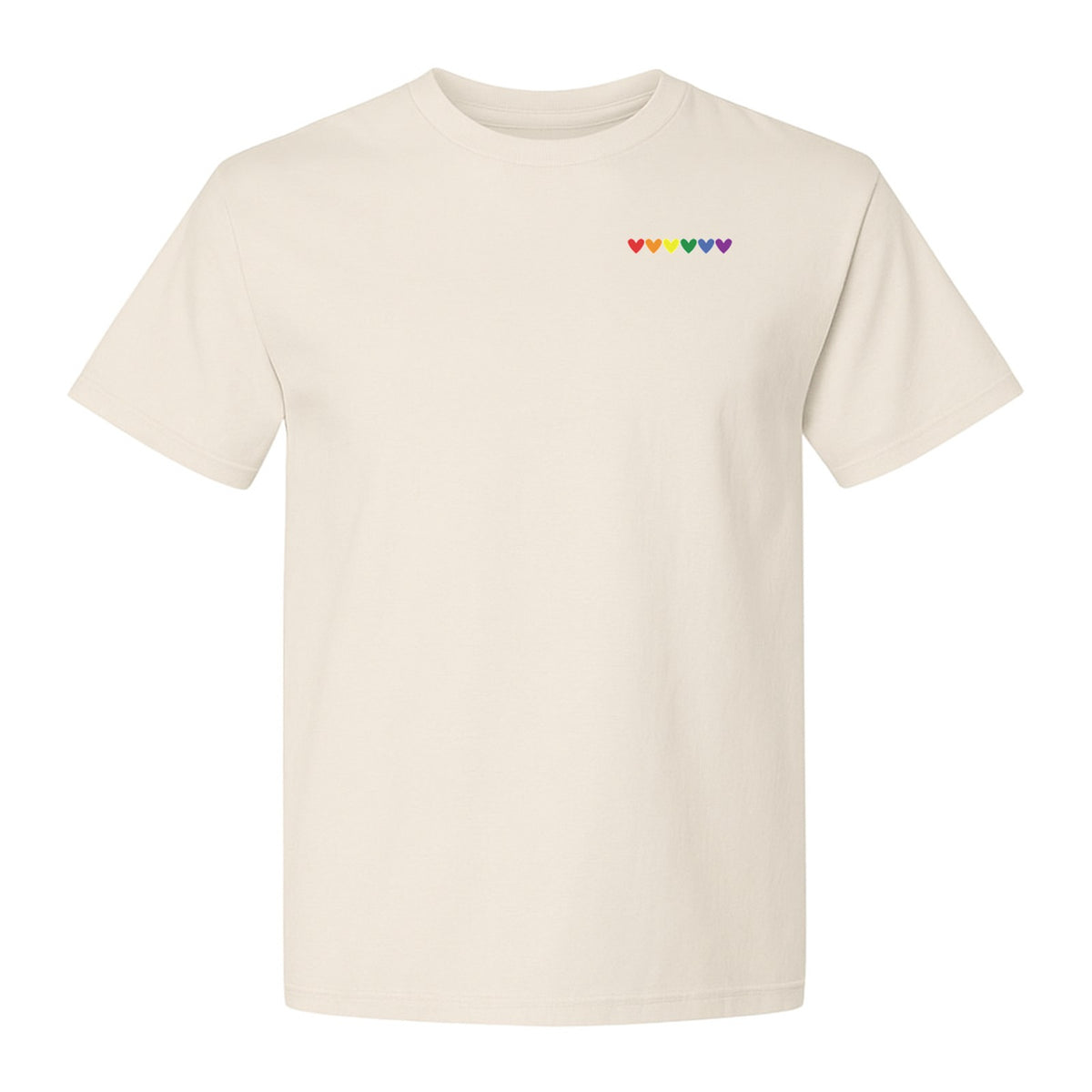 Pride T-Shirt, Small Rainbow Heart Row Left Chest Design for LGBTQ Support and Allies
