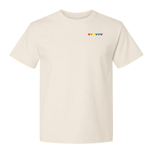Pride T-Shirt, Small Rainbow Heart Row Left Chest Design for LGBTQ Support and Allies